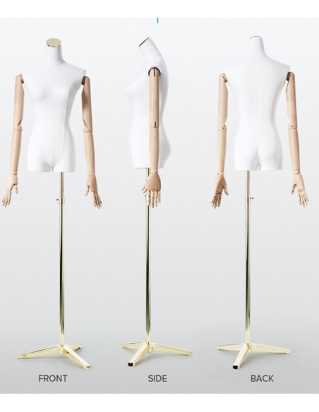 Tailored Busts Mannequins Tailors Dummy with Articulated Wooden Arms and Metal Stand (Headless)