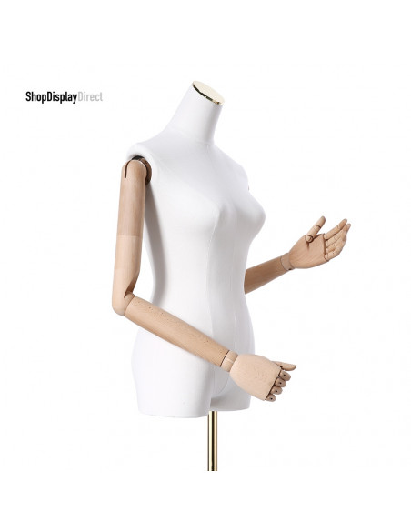 Tailored Busts Mannequins Tailors Dummy with Articulated Wooden Arms and Metal Stand (Headless)