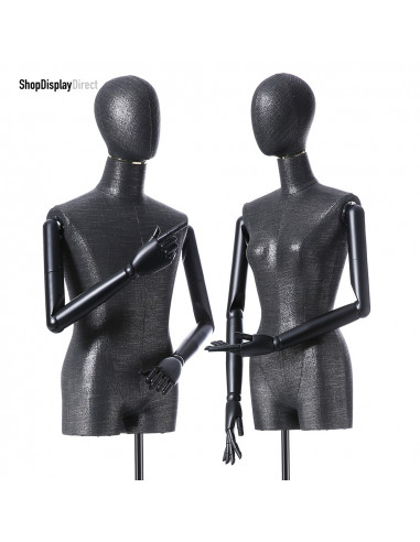 Articulated Wooden Arms Male Mannequin Tailors Dummy with Metal Stand - Black - EggHead