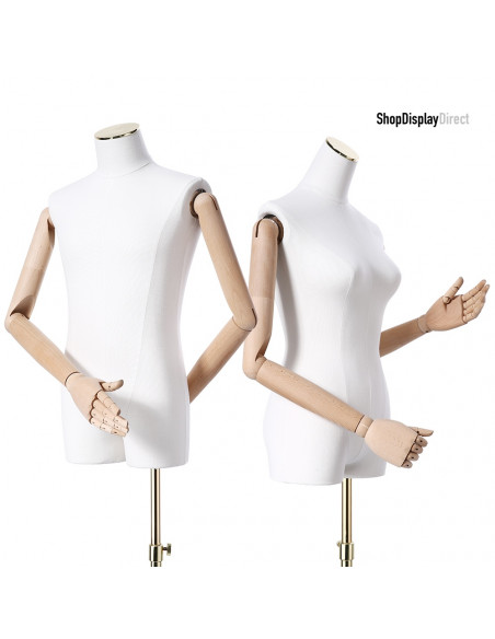 Female Tailored Articulated Wooden Arms Mannequin Tailors Dummy with and Metal Stand - White - Headless