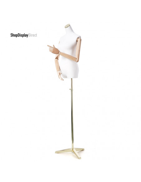 Female Tailored Articulated Wooden Arms Mannequin Tailors Dummy with and Metal Stand - White - Headless
