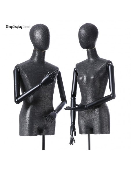 Male Adjustable Mannequin Tailors Dummy with Articulated Wooden Arms and Metal Stand Black Headless
