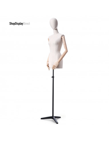 Tailored Busts Mannequin Tailors Dummy with Articulated Wooden Arms and Metal Stand - Male  - White - Egg Head